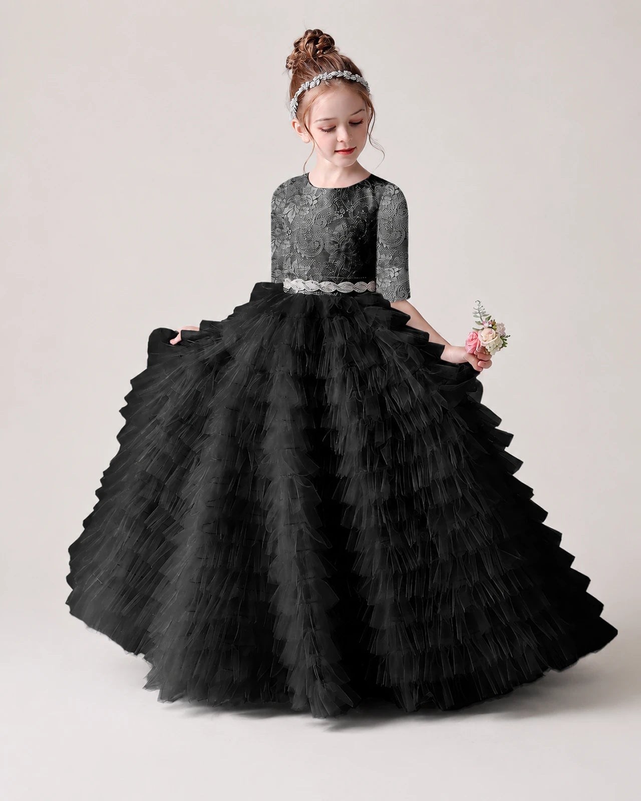 Black Tulle Ball Gown Pageant Dress Front View
