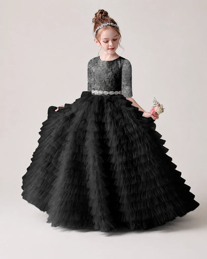Black Tulle Ball Gown Pageant Dress Front View