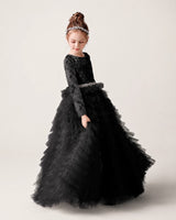 Black Tulle Ball Gown Pageant Dress Front View