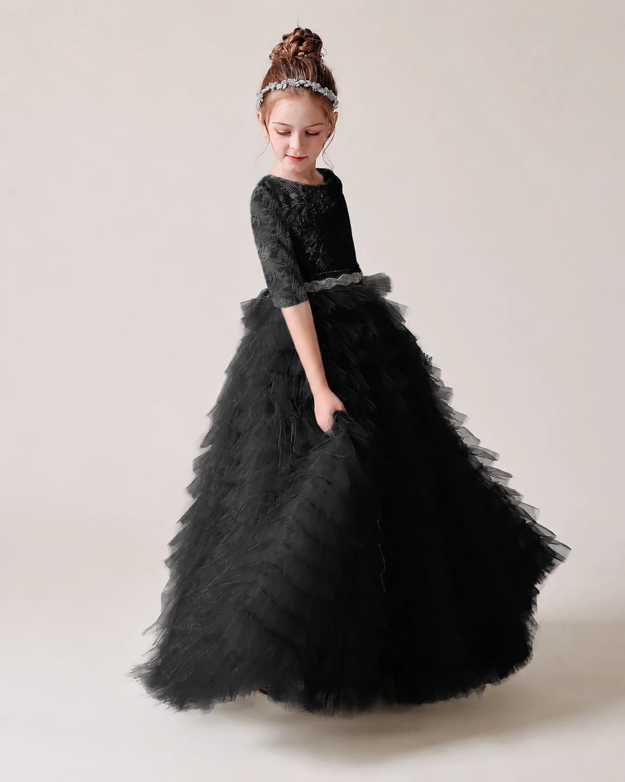 Black Tulle Ball Gown Pageant Dress Front View