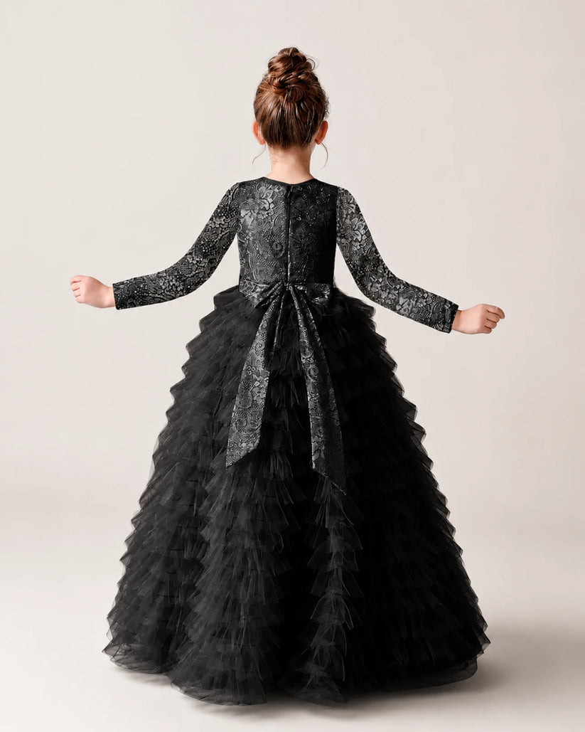Black Lace Ball Gown Pageant Dress Back View