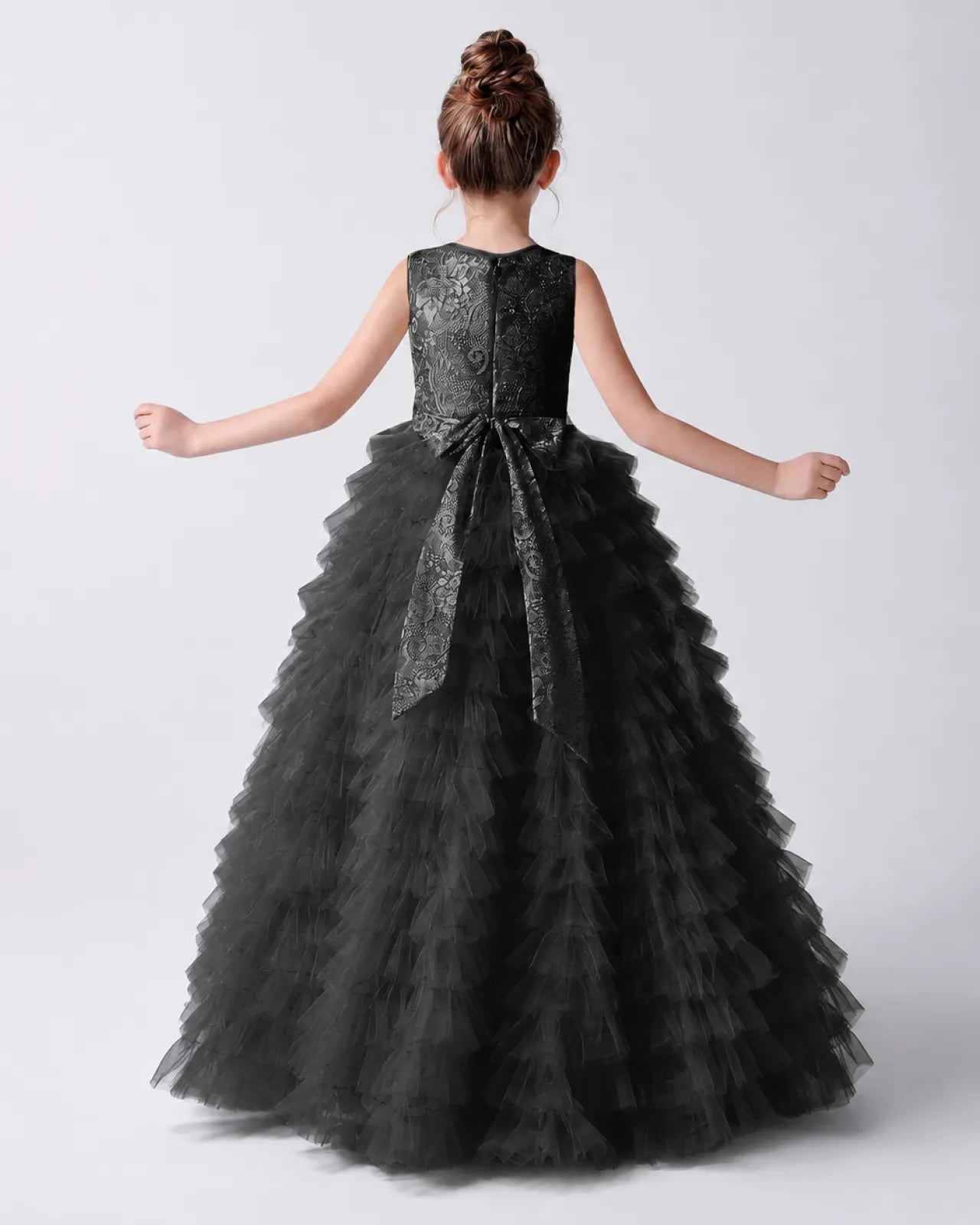 Black Tulle Ball Gown Girls Formal Dress Back View