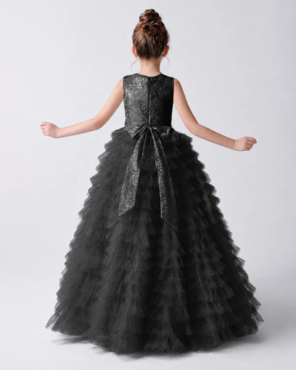 Black Tulle Ball Gown Girls Formal Dress Back View
