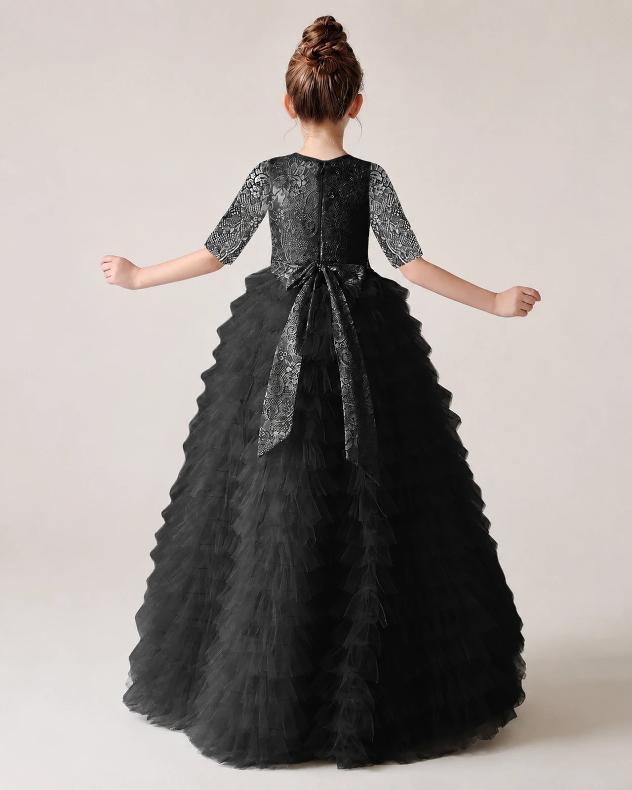 Black Tulle Ball Gown Pageant Dress Back View