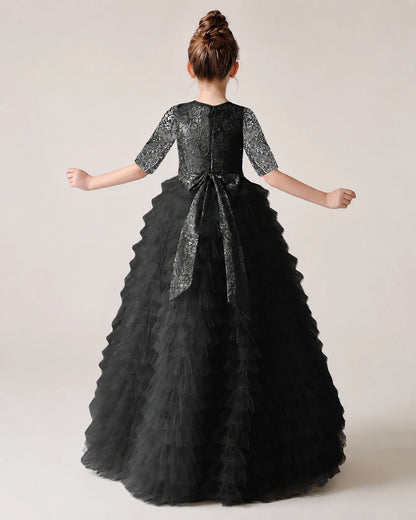 Black Tulle Ball Gown Pageant Dress Back View