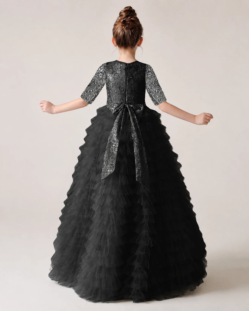 Black Tulle Ball Gown Pageant Dress Back View