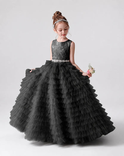 Black Tulle Ball Gown Girls Formal Dress Front View