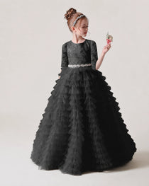 Black Front Tiered Flower Girl Dress