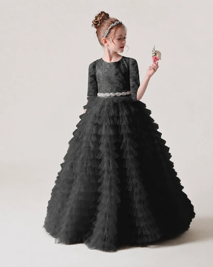 Black Tulle Ball Gown Pageant Dress Front View