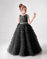 Black Lace Ball Gown Girls Formal Dress Front View
