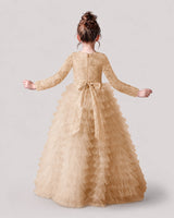 Champagne Lace Ball Gown Pageant Dress Back View
