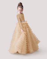 Champagne Lace Ball Gown Pageant Dress Front View