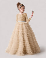 Champagne Lace Ball Gown Pageant Dress Front View