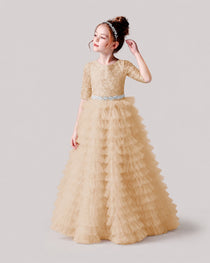 Champagne Front Tiered Flower Girl Dress