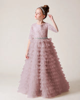 Dusty Rose Lace A-line Pageant Dress Front View