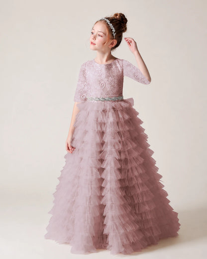 Dusty Rose Lace A-line Pageant Dress Front View
