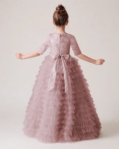 Dusty Rose Lace Ball Gown Pageant Dress Back View