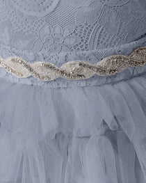 Dusty Blue Detail Tiered Flower Girl Dress