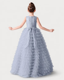 Dusty Blue Back Tiered Flower Girl Dress