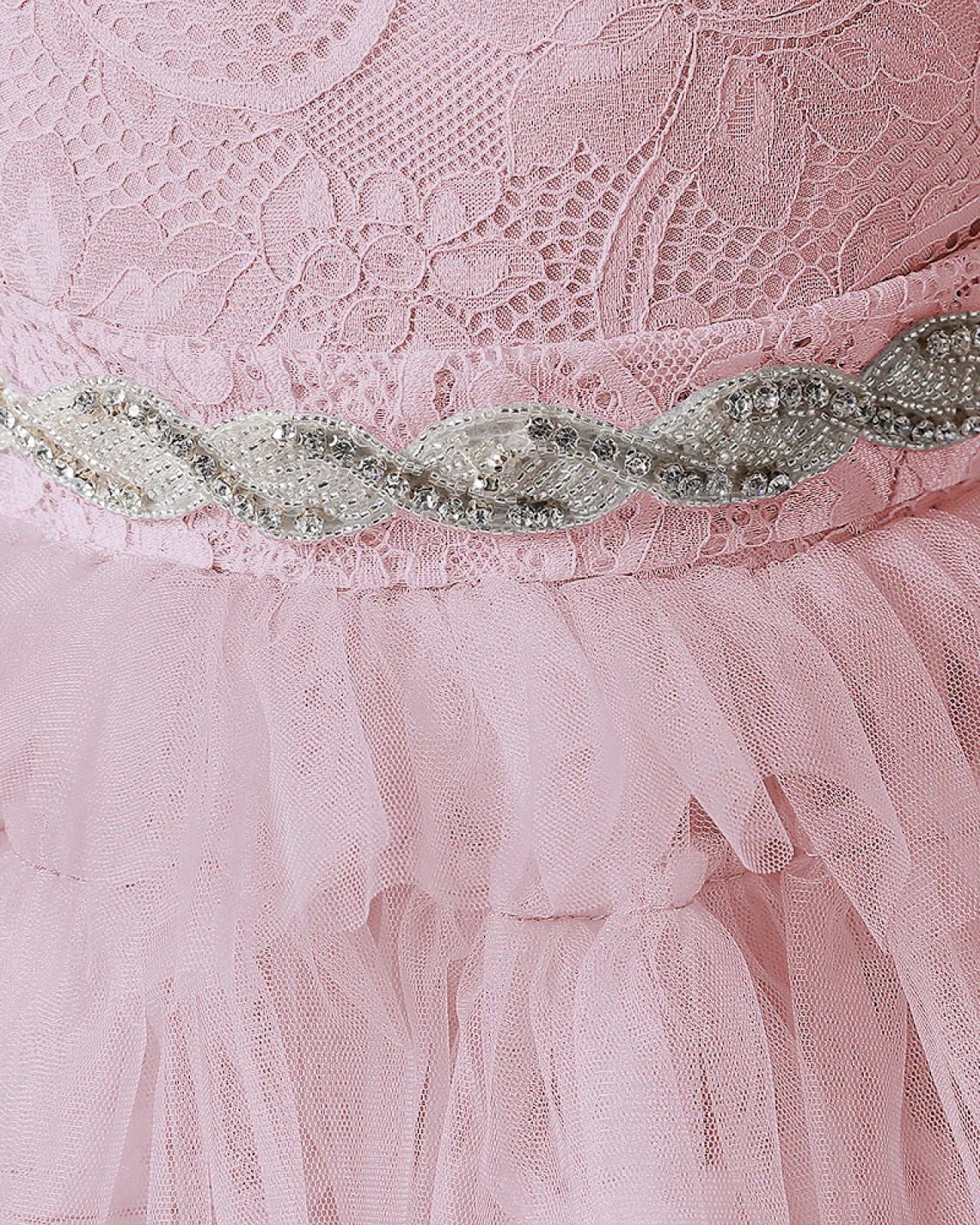 Dusty Rose Lace A-line Girls Formal Dress Front View