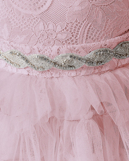 Dusty Rose Lace A-line Girls Formal Dress Front View