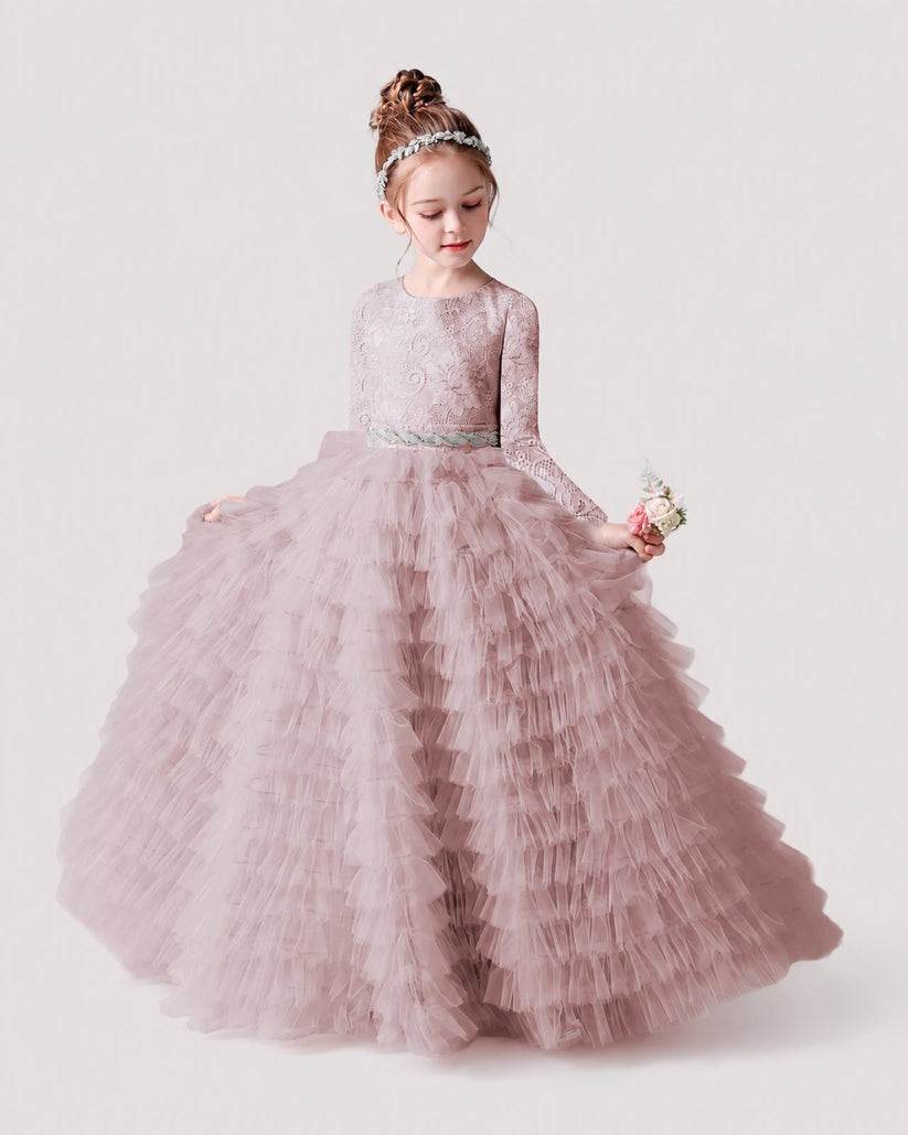 Dusty Rose Tulle Ball Gown Pageant Dress Front View