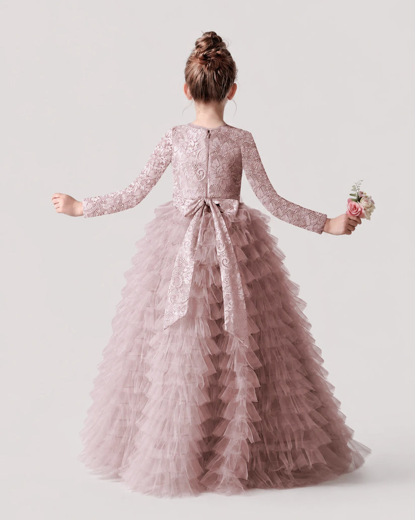 Dusty Rose Tulle Ball Gown Pageant Dress Back View