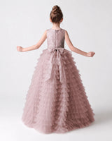 Dusty Rose Tulle Ball Gown Girls Formal Dress Back View