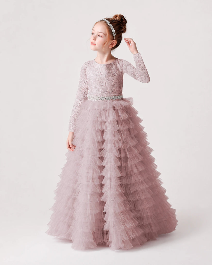 Dusty Rose Lace A-line Pageant Dress Front View