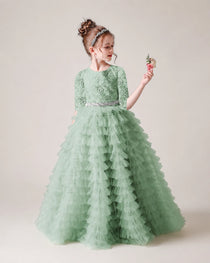 Sage Green Front Tiered Flower Girl Dress