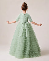 Sage Green Lace Ball Gown Pageant Dress Back View