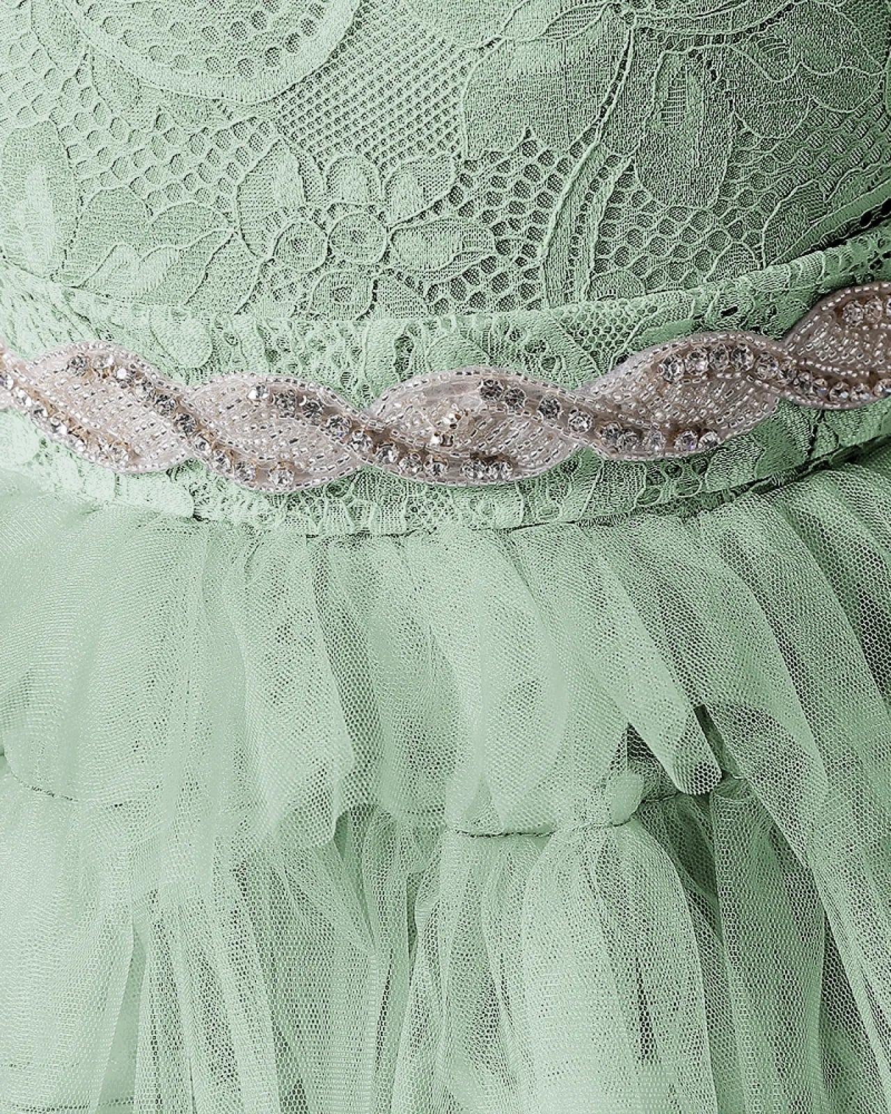 Sage Green Lace A-line Girls Formal Dress Front View