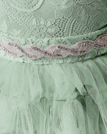 Sage Green Detail Tiered Flower Girl Dress