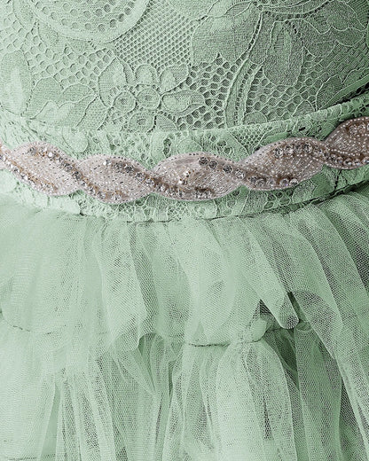 Sage Green Lace A-line Girls Formal Dress Front View