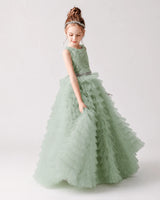 Sage Green Tulle A-line Girls Formal Dress Side View