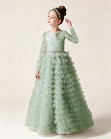 Sage Green Lace Ball Gown Pageant Dress Front View