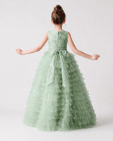 Sage Green Lace A-line Girls Formal Dress Back View