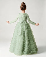 Sage Green Lace Ball Gown Pageant Dress Back View
