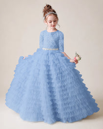 Sky Blue Front Tiered Flower Girl Dress