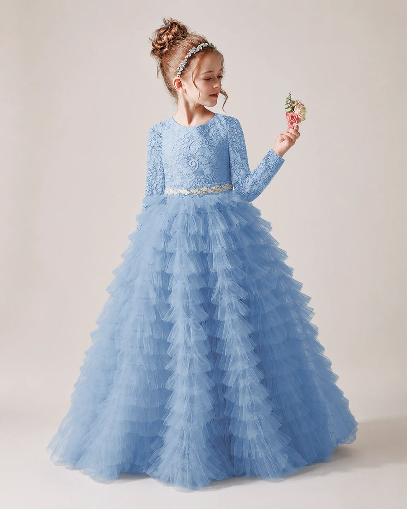 Sky Blue Tulle Ball Gown Pageant Dress Front View