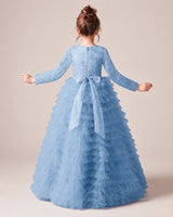 Sky Blue Lace Ball Gown Pageant Dress Back View