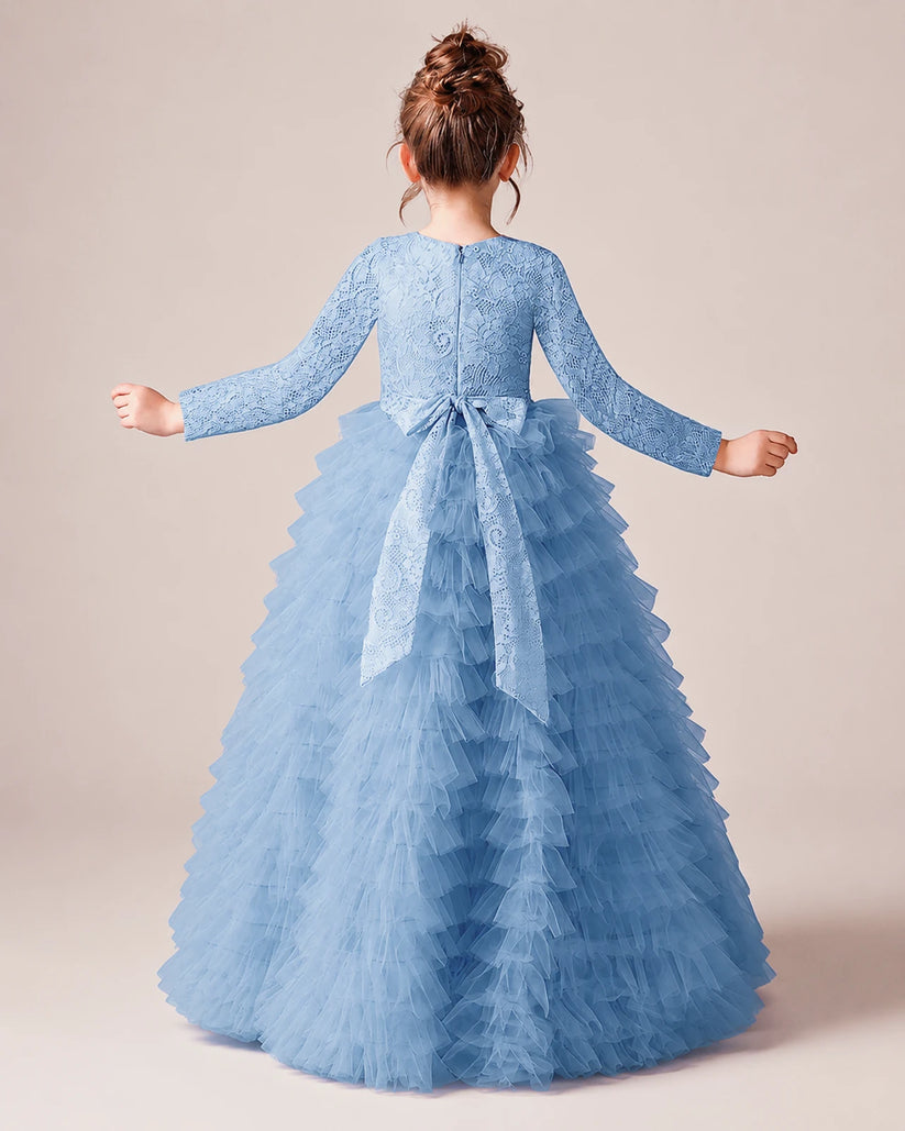 Sky Blue Lace Ball Gown Pageant Dress Back View