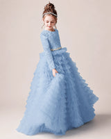 Sky Blue Tulle Ball Gown Pageant Dress Front View