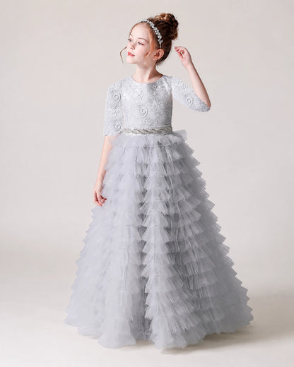 Silver Tulle A-line Pageant Dress Front View