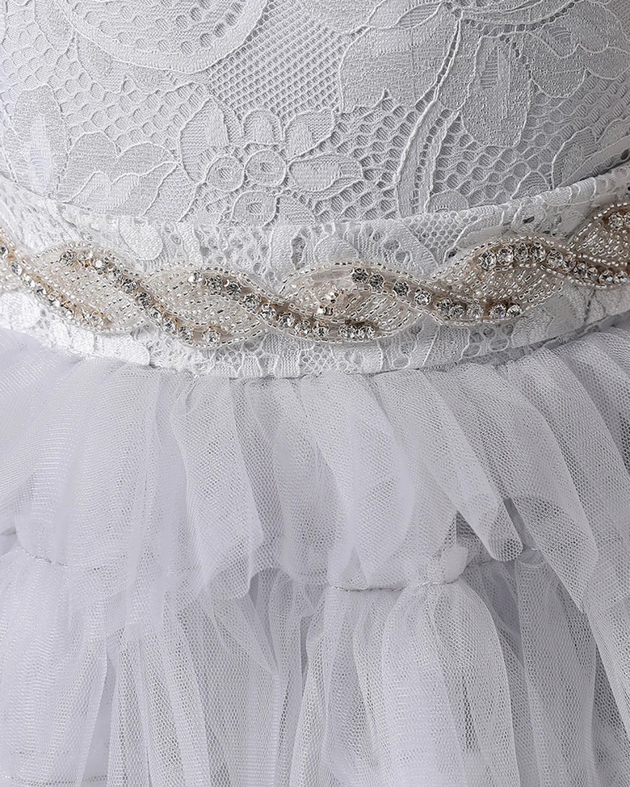 White Lace A-line Girls Formal Dress Front View