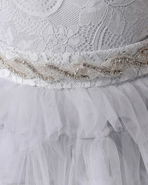 Silver Detail Tiered Flower Girl Dress