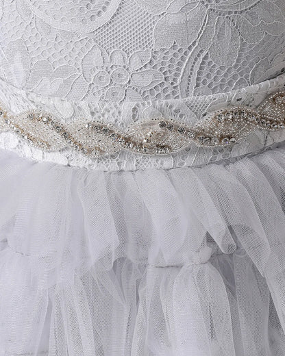 White Lace A-line Girls Formal Dress Front View
