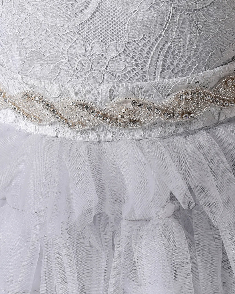 Silver Lace A-line Girls Formal Dress Front View