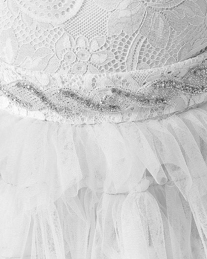 White Lace A-line Girls Formal Dress Front View