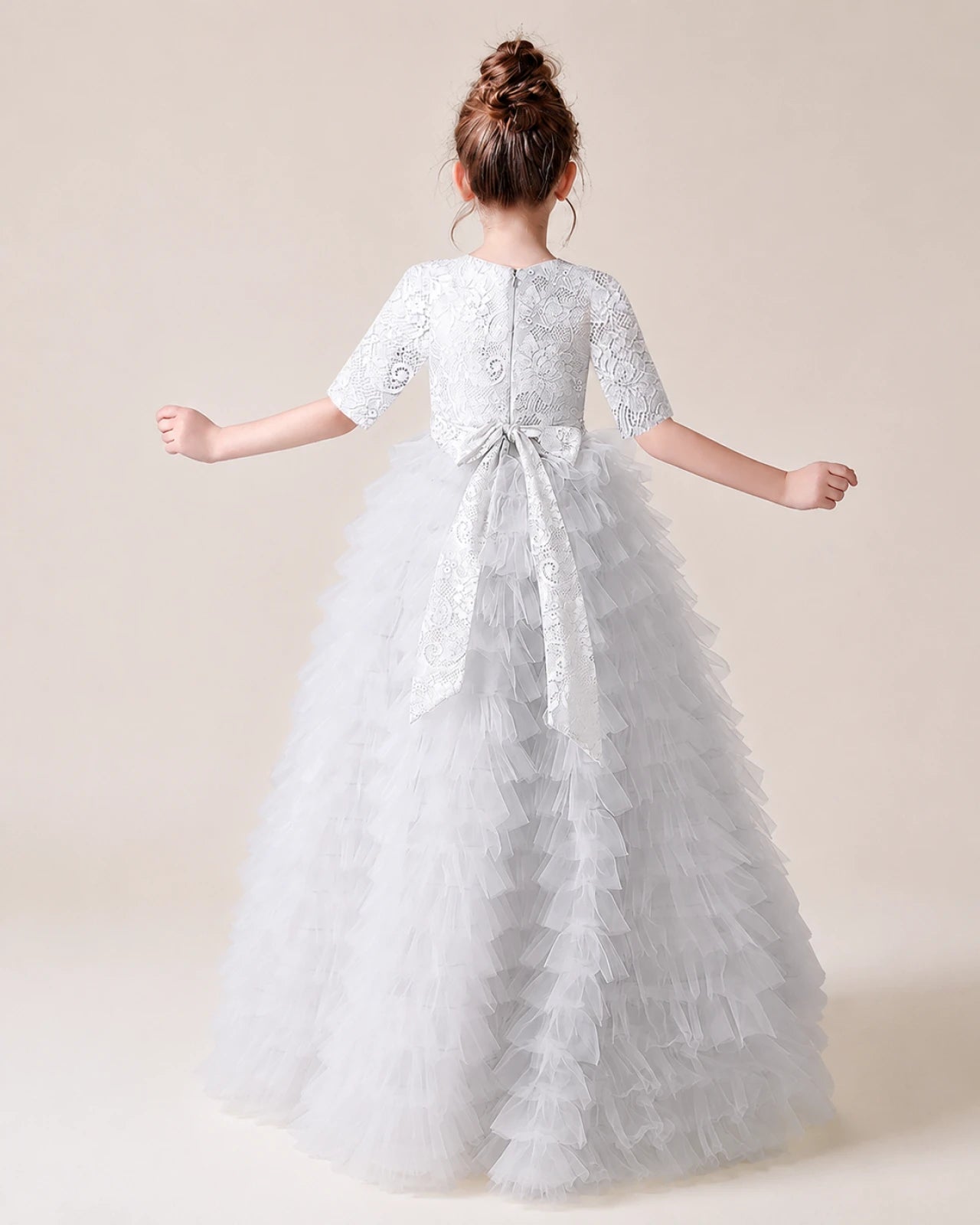 White Tulle A-line Pageant Dress Back View